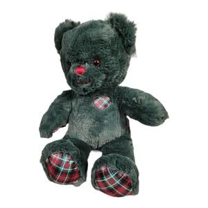 Build a Bear 15" Green Christmas Plush Bear Stuffed Animal Plaid Accents New Tag